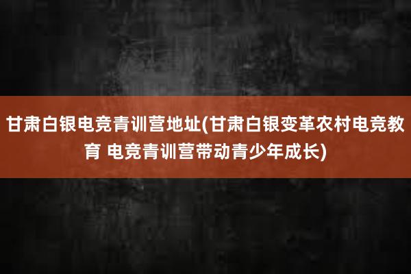 甘肃白银电竞青训营地址(甘肃白银变革农村电竞教育 电竞青训营带动青少年成长)