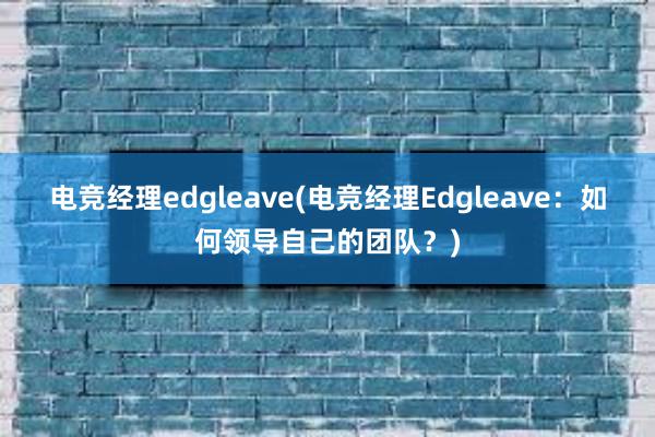 电竞经理edgleave(电竞经理Edgleave：如何领导自己的团队？)